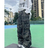 Cinessd Party Outfit Women's Camouflage Large Pocket Wide Legs Unisex Pants Young Girl Street Straight Bottoms Female High Waisted Trousers