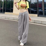 Cinessd Party Outfit Rimocy High Waist Summer Cargo Pants Women Streetwear Drawstring Thin Parachute Pants Woman Solid Color Wide Leg Y2k Trouses