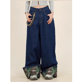 Cinessd Party Outfit Women's Splicing Camouflage Rolled Edge Jeans Street Girl Bottoms Wide Legs Pants Female Fashion Blue Denim Trousers