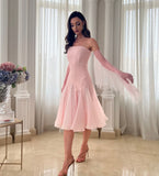 Cinessd Customized Sparkle Jersey Pleat Ruffle A-line Strapless Knee Length Dresses Bespoke Occasion Chinese Style Pastrol