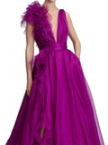 Cinessd Purple V-neck Prom Dress ????? ????  Sleeveless Customized Vestido De Novia Organza Prom Gown Hydrangea Ball Party Dress