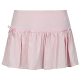 Cinessd Y2k Fairycore Folds A-line Pleated Mini Skirt Pink Sweet Coquette Aesthetic Low Rise Super-short Skirts Ladies Cute 2000s ootd