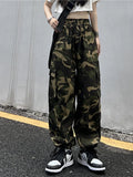 Cinessd Party Outfit American Vintage Camouflage Cargo Pants Women Summer New Streetwear Loose Straight Wide Leg Trousers Woman