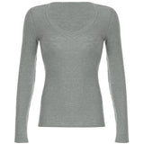 Cinessd Slim-fitting Knitted Crop Top Solid Micro-transparent T-shirt Smock Women Sexy Full Sleeve V-neck Tees Shirts Y2k Vintage ootd