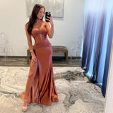 Cinessd Brown Off Shoulder Prom Dresses Heart Shaped Neck Evening Dress Customized Long Train Mermaid Party vestidos de fiesta