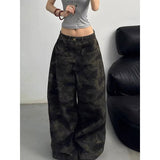 Cinessd Party Outfit Summer Womens Jeans High Waist Baggy Casual Vintage Y2K Camouflage Straight Pants Street American Wide Leg Denim Trouser