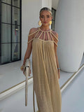 Cinessd Off Shoulder Hanging Neck Beach Long Dresses Strap Design Hollow Out Sexy Holiday Loose Fashion Tying Summer Women Maxi Dress ootd outfit idea