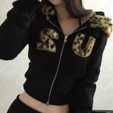 Cinessd party outfit  Y2K Women Leopard Print Hoodies Clothes Hip Hop Graphic Punk Aesthetic Gothic Fashion Vintage Zip Up Hoodies Streetwear EMO Girl