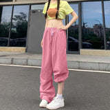 Cinessd Party Outfit Rimocy High Waist Summer Cargo Pants Women Streetwear Drawstring Thin Parachute Pants Woman Solid Color Wide Leg Y2k Trouses