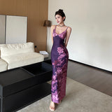 Cinessd party look inspos Fashion sexy Y2K Clothes Floral Print Sleeveless Backless Bodycon Maxi Dresses For Women 2024 Club Birthday Party Elegant Dress