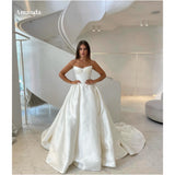 Cinessd White Side Slit Satin Strapless vestido femininos A-line Sleeveless   Floor-Length Customized wedding dress