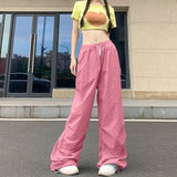 Cinessd Party Outfit Rimocy High Waist Summer Cargo Pants Women Streetwear Drawstring Thin Parachute Pants Woman Solid Color Wide Leg Y2k Trouses