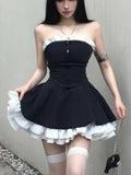 Cinessd Y2K Birthday Party Dress Strapless Patchwork Ruffles A-line Short Dresses for Women French Ball Gown One Piece Vestido Mujer ootd outfit idea