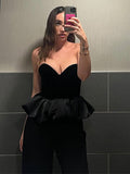 Cinessd Heart-Shaped Collar Strapless Top Velvet Deep V Sleeveless Slimming Floral Bud Fluffy Hem Blouse Luxury Women Solid Color Vest ootd outfit idea