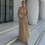 Cinessd Off Shoulder Hanging Neck Beach Long Dresses Strap Design Hollow Out Sexy Holiday Loose Fashion Tying Summer Women Maxi Dress ootd outfit idea