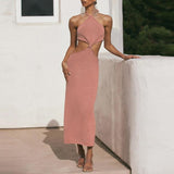 Cinessd - Sexy Vacation Outfits Knitted Halter Maxi Dresses