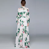 Cinessd - Maxi Dresses Women's Long Sleeve Print Elastic Waist Holiday Elegant Long Dress