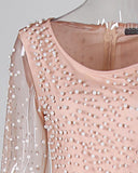 Cinessd - Beaded Embellished Mesh Patchwork Slit Dress