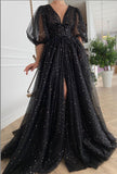 Cinessd - Black Mesh Starry Tulle Elegant Dresses