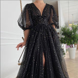 Cinessd - Black Mesh Starry Tulle Elegant Dresses