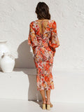 Cinessd - Women Sexy V Neck Floral Printed Ruffle Maxi Dresses