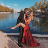 Cinessd - Burgundy Halter Neck Prom Dresses