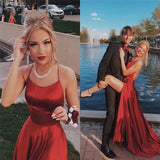 Cinessd - Burgundy Halter Neck Prom Dresses