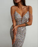 Cinessd - Women Sequin Crystal Spaghetti Strap Colorful Prom Dresses