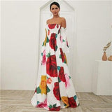 Cinessd - Flared sleeve off shoulder bohemian dress Women floral printed long dress Autumn fashion vacation maxi dress Boho vestidos