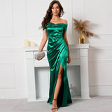 Cinessd - Chic Off Shoulder Holiday Outfit Satin Dress