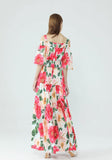 Cinessd - Slash Neckline Floral Printed Tiered Ruffles Elegant Long Maxi Dresses