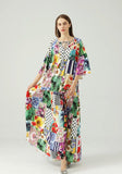 Cinessd - O Neck 3/4 Sleeves Floral Printed Loose Design Fashion Maxi Dress