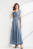 Cinessd - V Neck Cape Sleeves Criss Cross Elegant Long Maxi Dress