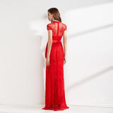 Cinessd - Lace Ruffles Elegant Long Pencil Evening Party Prom