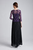 Cinessd - 3/4 Sleeves Embroidery Lace Color Block Fashion Long Party Prom Dresses