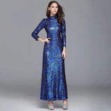 Cinessd - Long Sleeves Sequined Elegant Fashion Party Prom Maxi Gown