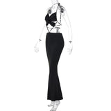 Cinessd - Sexy Open Back Criss Cross Halter Maxi Dresses