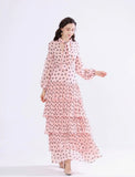 Cinessd - Long Sleeves Floral Printed Ruffles Elegant Casual Maxi Dress