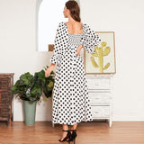 Cinessd - Boho Polka Dot Long Dresses Women Flounce Sleeve Square Collar Summer Dress Women Maxi Dress Vestidos