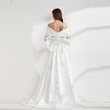 Cinessd - Back Bow Elegant Chapel Train Long Evening Prom Gown