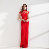 Cinessd - Lace Ruffles Elegant Long Pencil Evening Party Prom