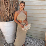 Cinessd - Sexy Vacation Outfits Knitted Halter Maxi Dresses