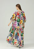 Cinessd - O Neck 3/4 Sleeves Floral Printed Loose Design Fashion Maxi Dress