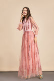 Cinessd - Long Sleeves Sequined Patchwork Elegant Maxi Party Dresses