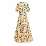 Cinessd - Short Sleeves Floarl Printed Ruffles High Street Fashion Long Maxi Dresses