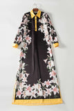 Cinessd - Long Sleeves Floral Printed Loose Designer Fashion Casual Split Long Dresses