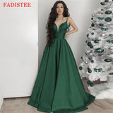 Cinessd - New Style Satin Deep V-neck Prom Dresses