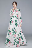 Cinessd - Maxi Dresses Women's Long Sleeve Print Elastic Waist Holiday Elegant Long Dress