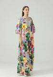 Cinessd - O Neck 3/4 Sleeves Floral Printed Loose Design Fashion Maxi Dress