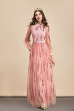 Cinessd - Long Sleeves Sequined Patchwork Elegant Maxi Party Dresses